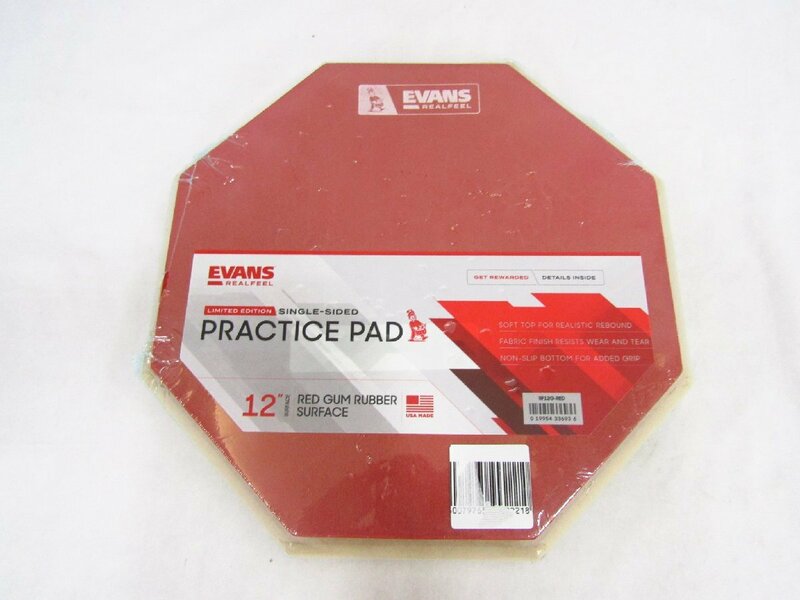 未使用 EVANS Real Feel Single-Sided Practice Pad RF12G-RED ドラム 練習用パッド 未使用品 ◆5597