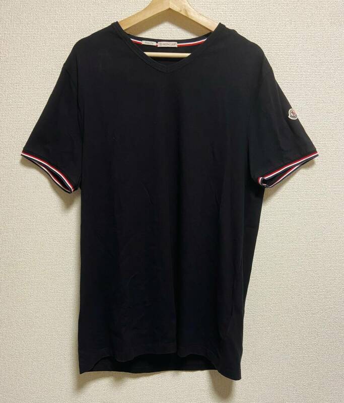 美品 希少サイズXXL MONCLER モンクレール MAGLIA トリコロール トリム Tシャツ SLIM FIT 黒 マグリア