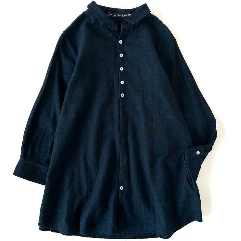 【極美品】パラスパレス コットンシャツ ギャザー 綿100% 紺 ネイビー サイズ2 日本製 pal'las palace シンプル ナチュラル レディース