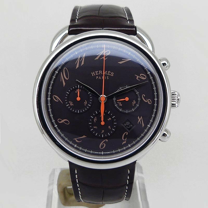 中古美品エルメス【HERMES】 AR4.910.332/VBE アルソー オートマティック クロノグラフ ブラウン