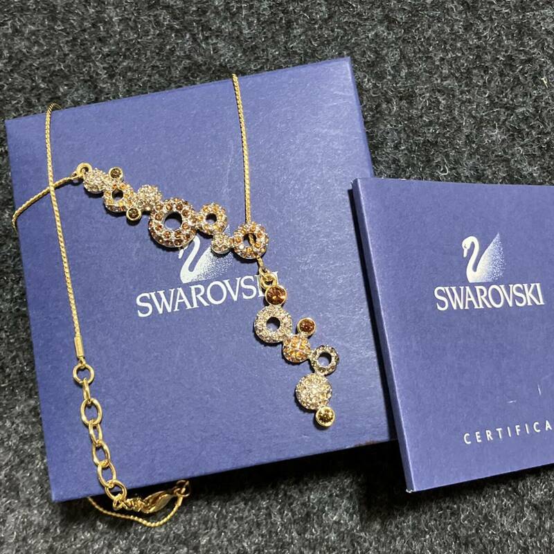 【ws300】美品 SWAROVSKI スワロフスキー Y字 ストーン ネックレス ブラウン ゴールドカラー