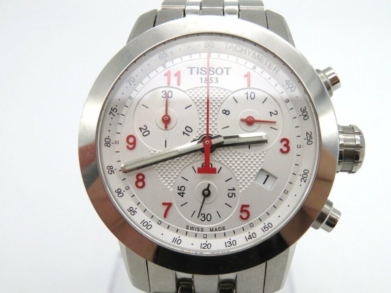 1円◆稼働◆ ティソ T055217 クロノグラフ 白 クオーツ ユニセックス 腕時計 保 3コマ O404