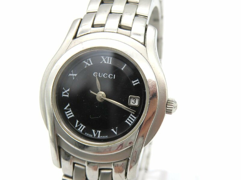 1円◆稼働◆ グッチ 5500L ブラック クオーツ レディース 腕時計 N11604