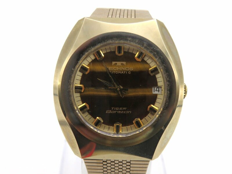 1円◆稼働◆ テクノス タイガーボラゾン ゴールド クオーツ ユニセックス 腕時計 O266