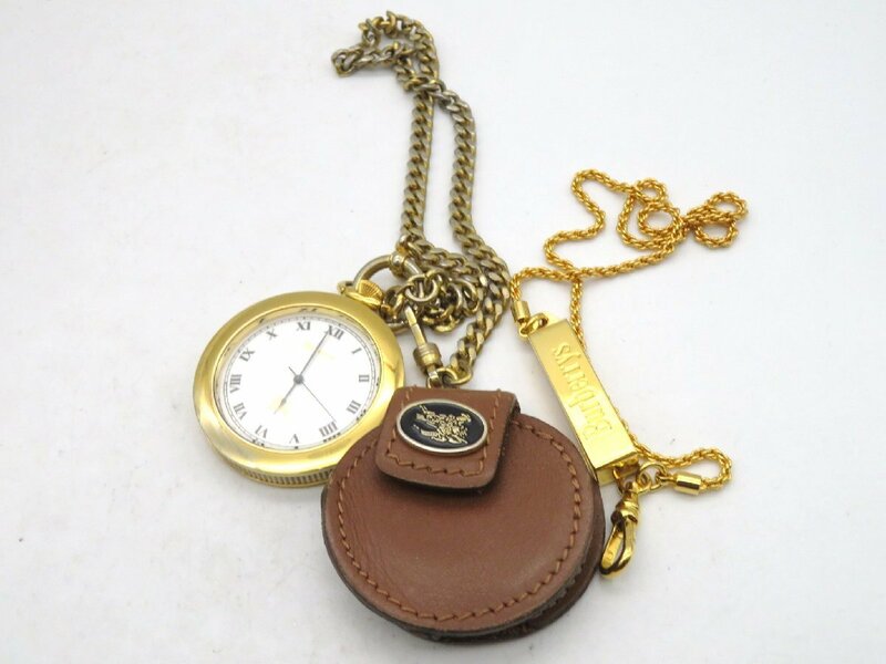 1円◆稼働◆ バーバリー 懐中時計 ホワイト クオーツ メンズ 腕時計 カバー N20303