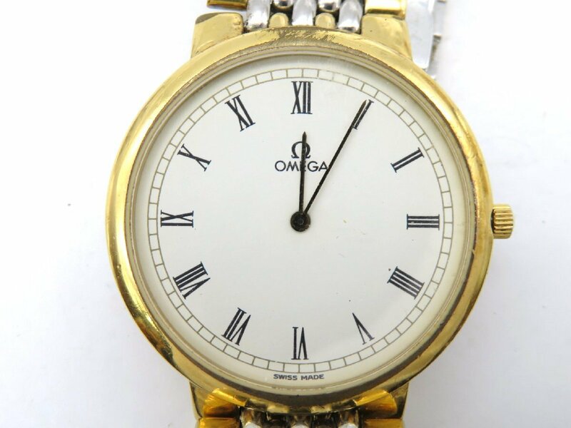 1円■ジャンク■ オメガ ホワイト クオーツ ユニセックス 腕時計 N15207