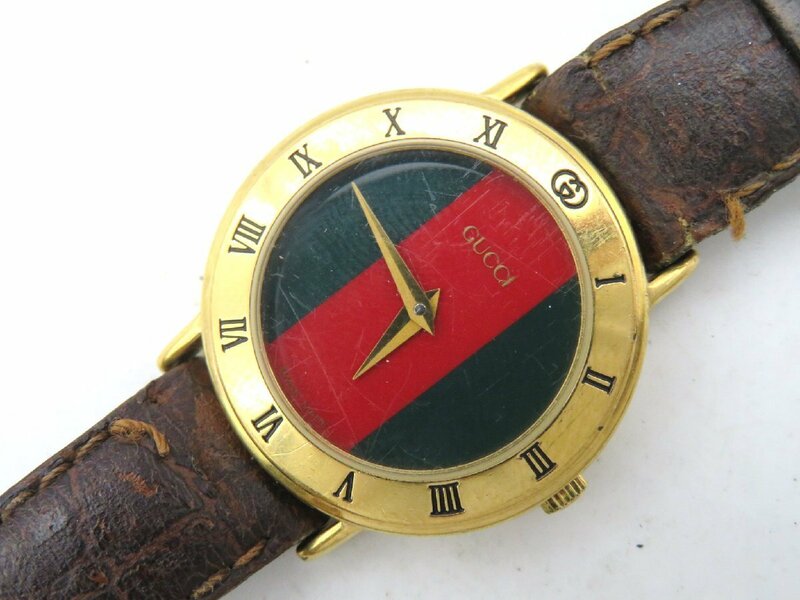 1円◆稼働◆ グッチ 3000.2.L 赤/緑 クオーツ レディース 腕時計 N19606
