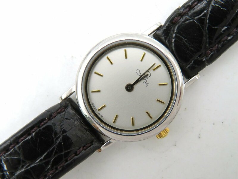 1円■ジャンク■ オメガ ホワイト クオーツ レディース 腕時計 N17704