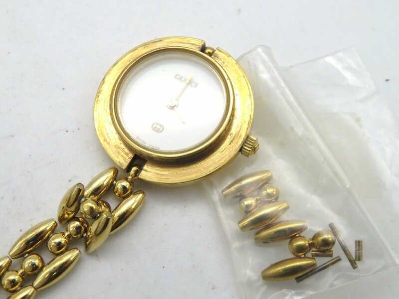 1円■ジャンク■ グッチ 1100-L チェンジベゼル ホワイト クオーツ レディース 腕時計 コマ２ N20103
