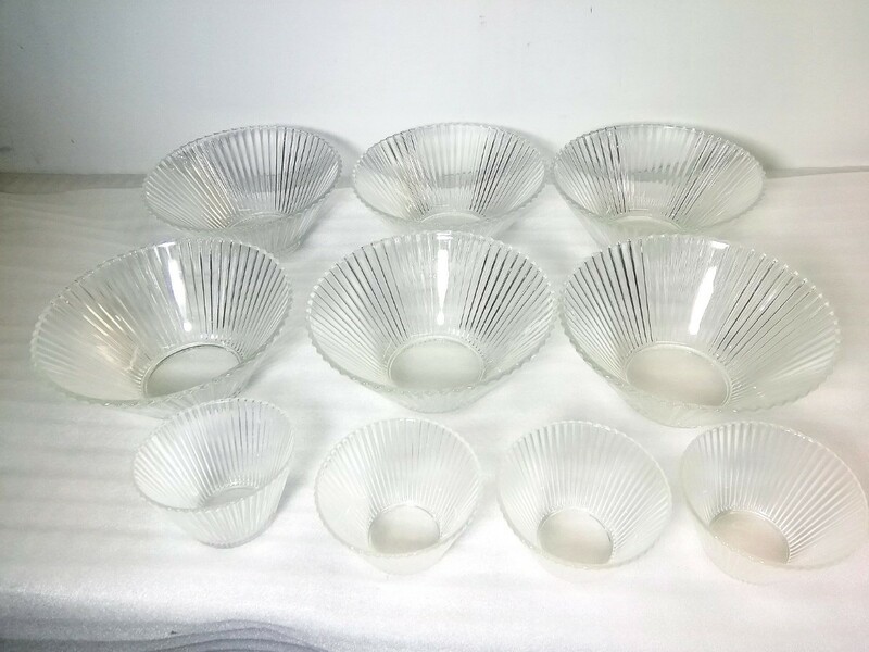  昭和レトロ 　ガラス鉢　中鉢/小鉢　合計10個　深皿　そうめん/ひやむぎ/和食