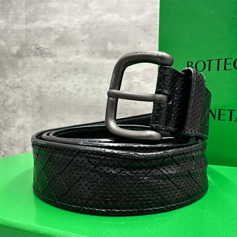 1円■希少デザイン■ Bottega Veneta ボッテガヴェネタ メンズ ベルト イントレチャート 編み込み 本革 ブラック 通勤 通学 ビジネス 