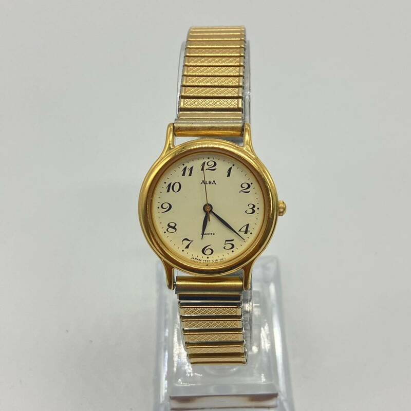 1円〜 4T SEIKO ALBA 腕時計 V501-6K00 829366 クオーツ QUARTZ腕時計 動作未確認 ゴールド系 ステンレススティールバック 伸縮性ベルト
