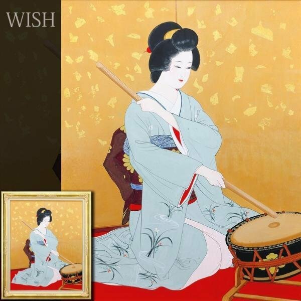 【真作】【WISH】宮下柚葵 日本画 30号 大作 金箔仕様 舞妓 太鼓 ◆和美人逸品 　　〇美人画重鎮 国際美術協会理事 #24043904