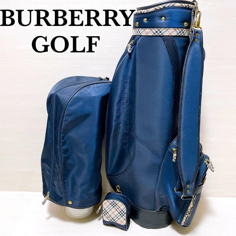BURBERRY GOLF バーバリー ゴルフ キャディバッグ 6分割 ナイロン ノバチェック ネイビー ボールケース付き