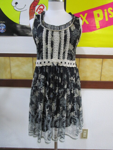 axes femme アクシーズ ファム ワンピース ノースリーブ M ブラック レース ミニ