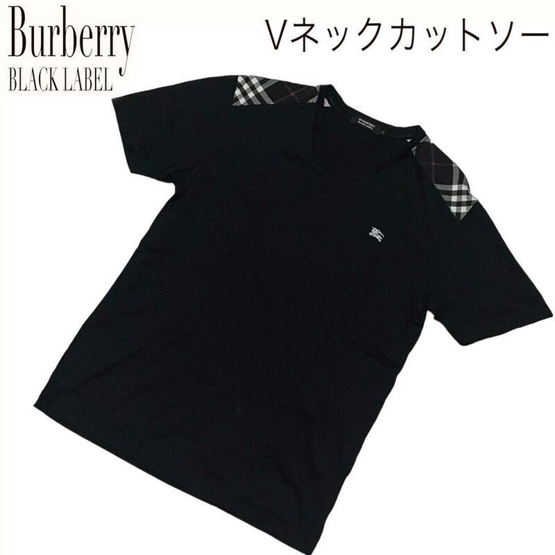 【日本製】Burberry BLACK LABEL バーバリーブラックレーベル カットソー Tシャツ 2 Vネック チェック