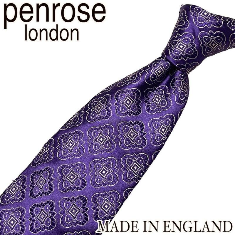 【新品 英国製】PENROSE ペンローズ ネクタイ 小紋柄 総柄 パープル 紫 MADE IN ENGLAND