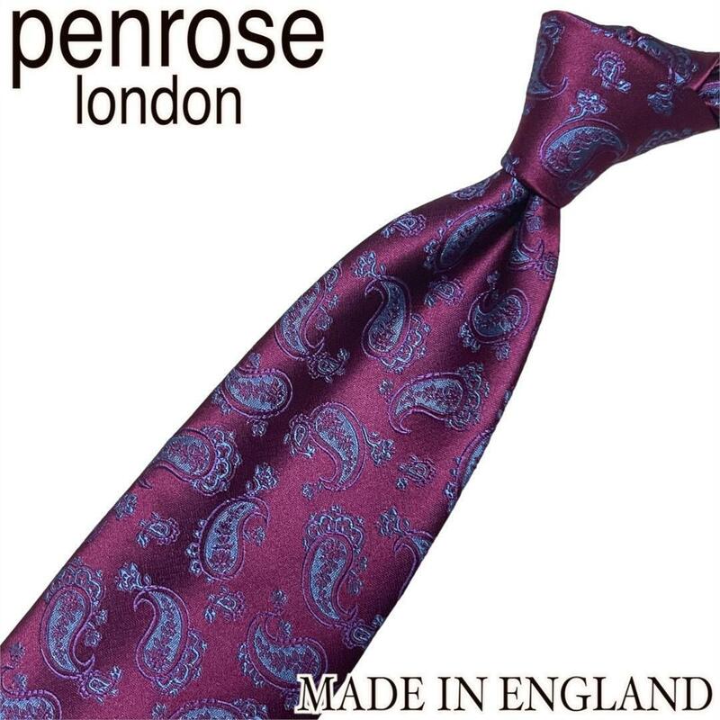 【新品 英国製】PENROSE ペンローズ ネクタイ ペイズリー 総柄 パープル 紫 MADE IN ENGLAND