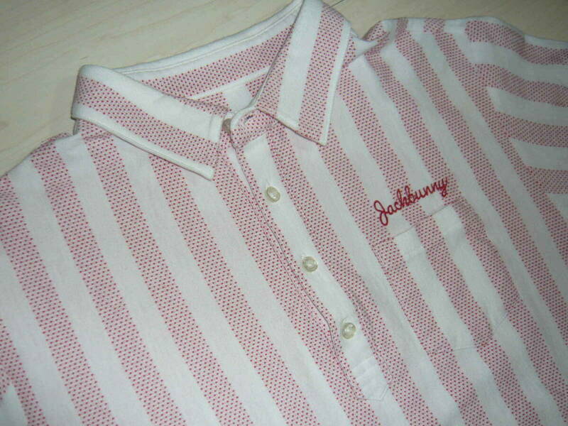 パーリーゲイツ　ジャックバニー　サイズ6　半袖ポロシャツ　ストライプ　レッドｘホワイト　左胸ポケット　コットン100％　中古良品