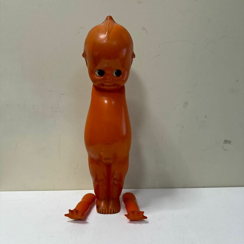 K363 昭和レトロ キューピー 当時物 セルロイド　オレンジ　全高約55cm 大型　人形