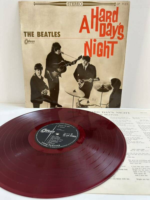 LP 赤盤 Odeon オデオン 「ビートルズがやって来るヤァ！ヤァ！ヤァ！」国内盤 / The Beatles/A HARD DAY'S NIGHT OP-7123（管理No.12）