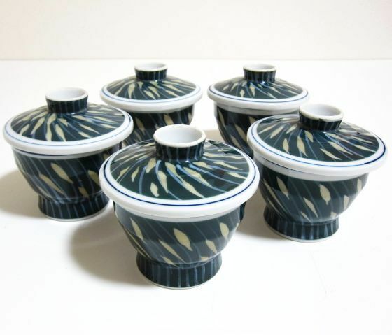 茶碗蒸し器 小鉢 和食器 蓋付 陶器 5客セット 昭和レトロ 長期保管品