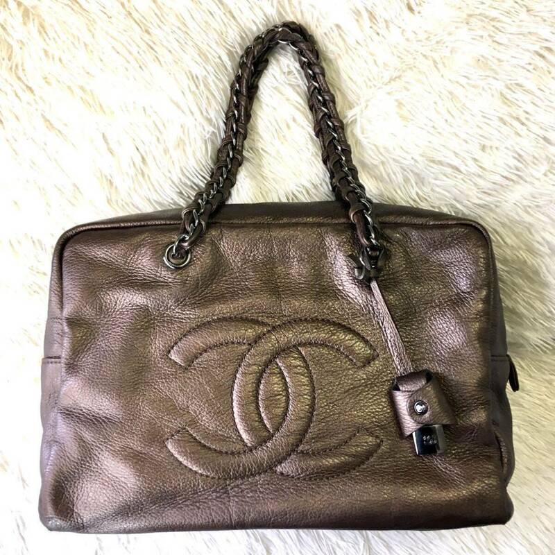 23万→CHANEL/シャネル■チェーンショルダーバッグ ラグジュアリーライン レザー■ブロンズ*シリアルシール有*カデナ付