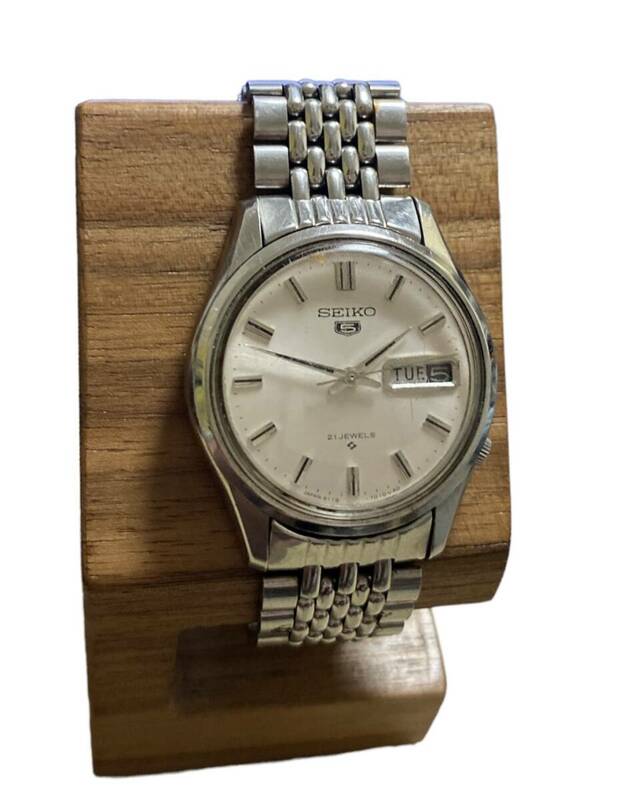 SEIKO セイコー セイコー5 ファイブ 21石　6119-7010 純正ベルト　シルバー文字盤　メンズ 自動巻き デイデイト アンティーク 腕時計