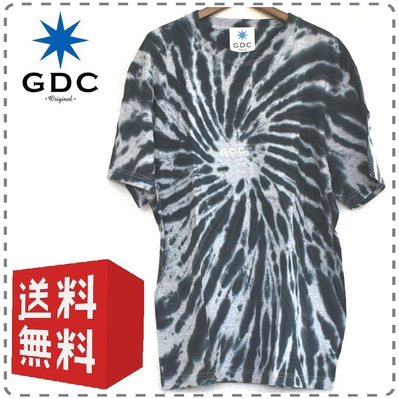 GDC ジーディーシー 綿100% 半袖BigTシャツ 丸首 ロゴ マーブル模様 男女兼用 ユニセックス メンズSサイズ グレー 送料無料 A376