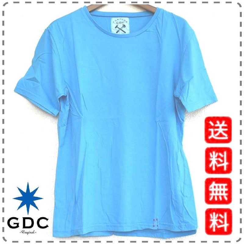 GDC ジーディーシー 日本製 綿100% コットン 半袖丸首Tシャツ 薄手 男女兼用 ユニセックス メンズMサイズ 青 送料無料 A428