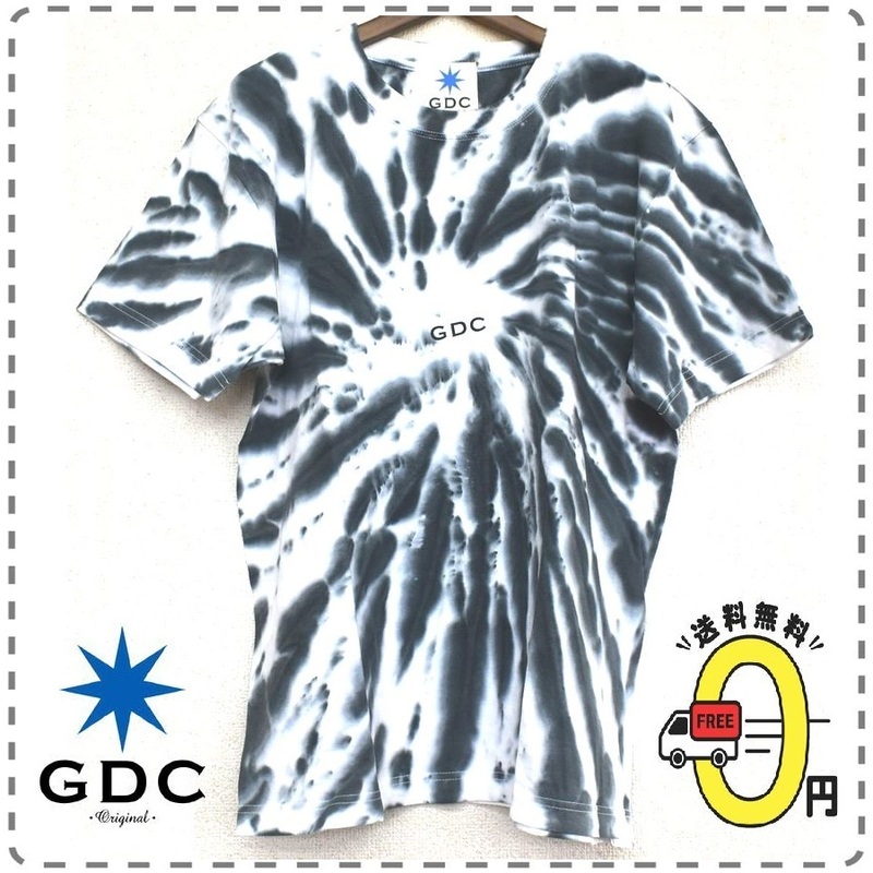 GDC ジーディーシー 綿100% 半袖BigTシャツ 丸首 ロゴ マーブル模様 男女兼用 ユニセックス メンズMサイズ 白墨 送料無料 A433
