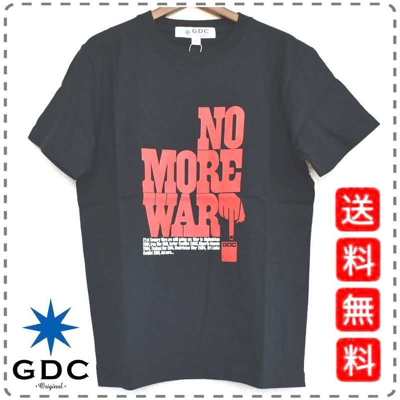 GDC ジーディーシー NoMoreWar 半袖Tシャツ 丸首 ユニセックス 男女兼用 綿100% コットン 黒 メンズXLサイズ 送料無料 A435