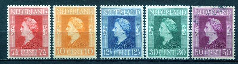4422◇オランダ　1944年　ヴィルヘルミーナ女王　5種　未使用・済