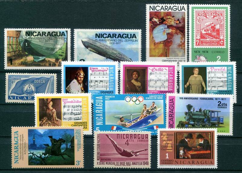 9821◇ニカラグア　ツェッペリン・音楽・旗・鉄道・水泳　トピカル　14種　NH