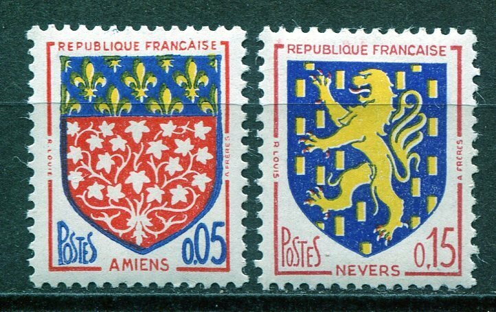 7834◇フランス　1962年　紋章／アミアン・ヌベール　2種完　MH