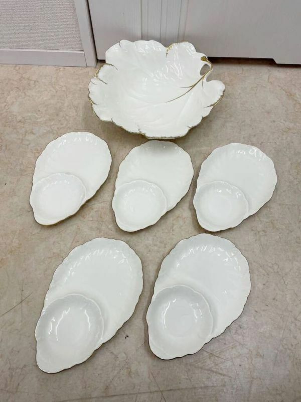 ⑥KT0322 Narumi/ナルミ ギフトギャラリー ヘリオス 深皿 皿 プレート 6枚セット ホワイト系 金彩