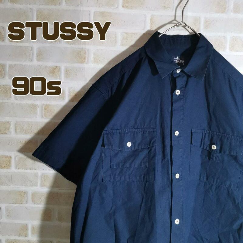 STUSSY ステューシー 90s シャツ 半袖 ネイビー USA製 無地