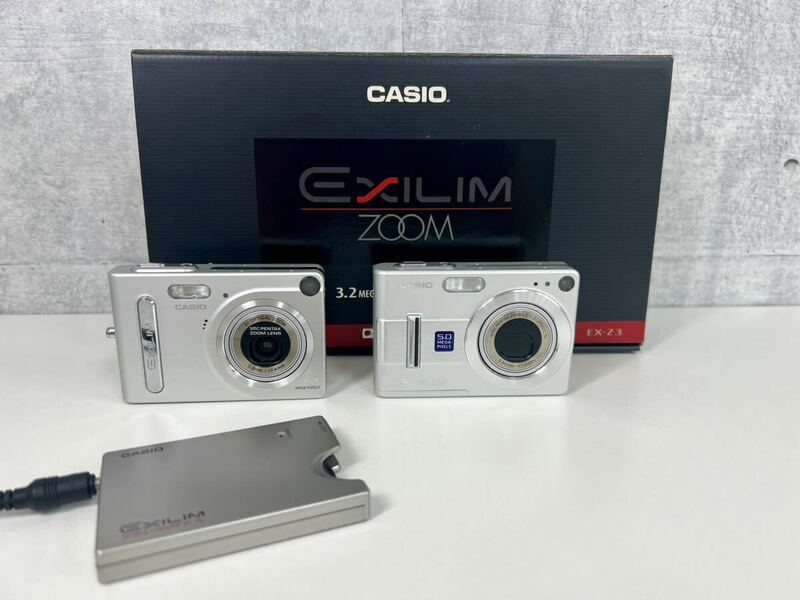 2台まとめ【CASIO コンパクトデジタルカメラ EXILIM EX-Z3 箱付属品揃い/EX-Z55/EXILIM用 BC-10L モバイルチャージャー】完動品 デジカメ 