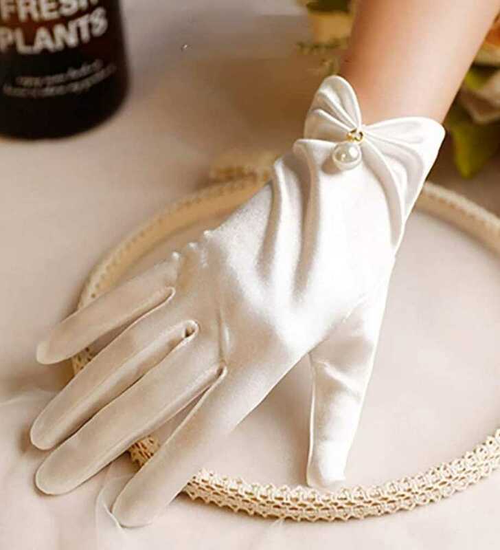 新品サテン＆パールウエディンググローブ手袋白結婚式フォーマルショート丈ホワイト