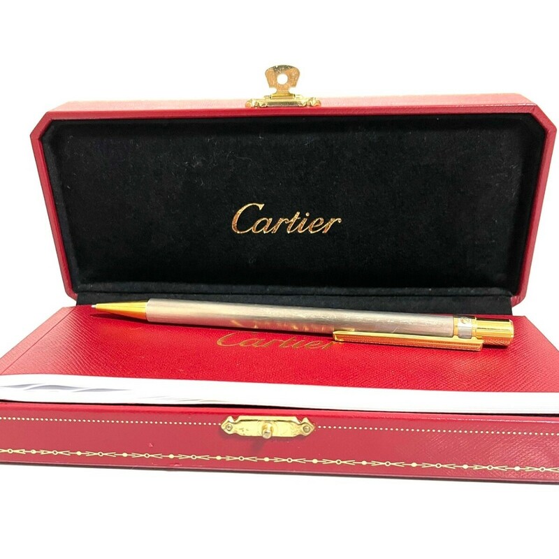 １円スタート Cartier カルティエ ボールペン サントス ドゥ ツイスト式 筆記用具 シルバー ゴールド