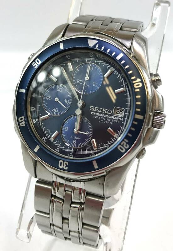 セイコー Y182-6F00 SEIKO クロノグラフ ネイビー クオーツ メンズ 腕時計 ＃204175-33