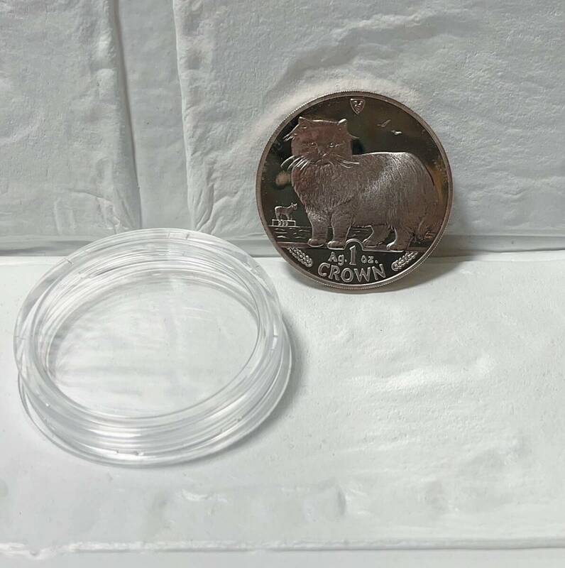 【7646 0516】1989年　プルーフ　マン島　ペルシャ猫　1オンス銀貨　透明ケース入り