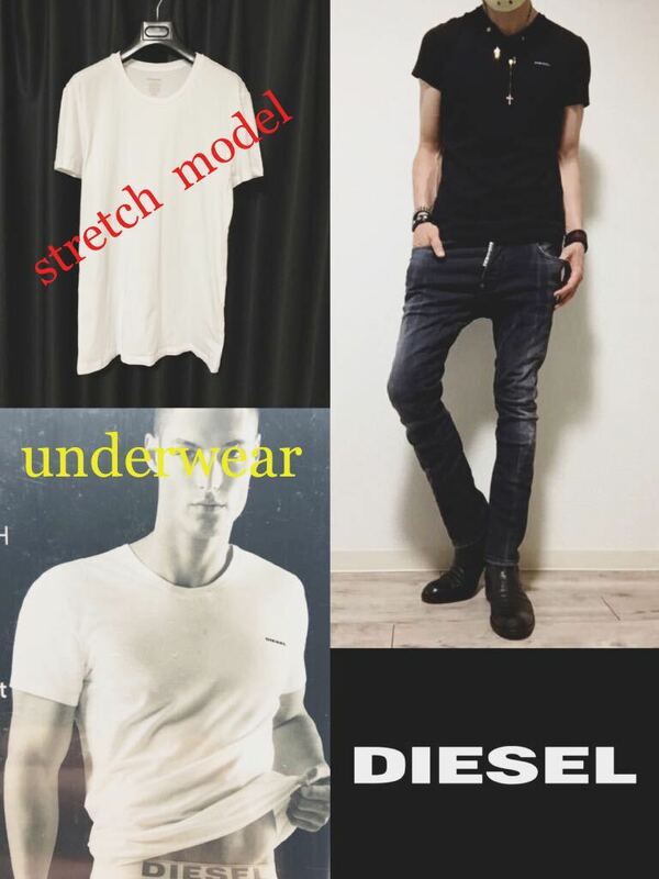 正規 【DIESEL】新品未使用 ディーゼル White（ラウンドネック） ストレッチ Tシャツ ホワイト M★