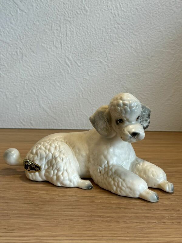 アンティーク プードル 白 ホワイト 陶器 置物 インテリア オブジェ アンティーク 犬 昭和 レトロ USA 雑貨 陶器人形 ビンテージ 