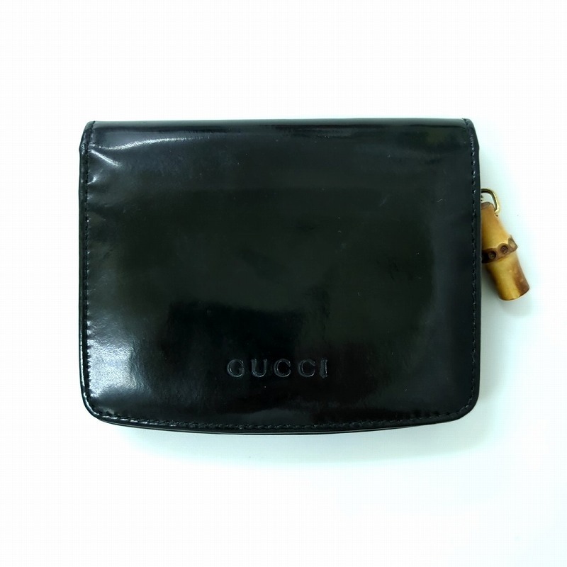GUCCI グッチ エナメル バンブー 折り財布 財布 ブラック レディース イタリア製