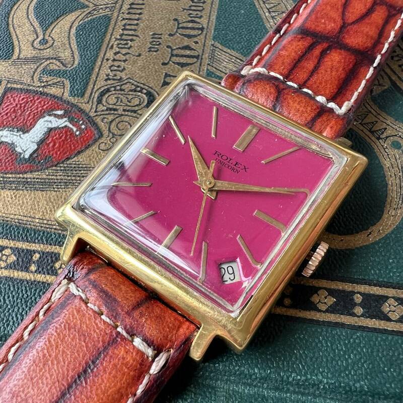 rolex ロレックス　マルコーニ　1910　ピンク　スクエア　18KGP　デイト　手巻き　動作良好　　メンズ腕時計　