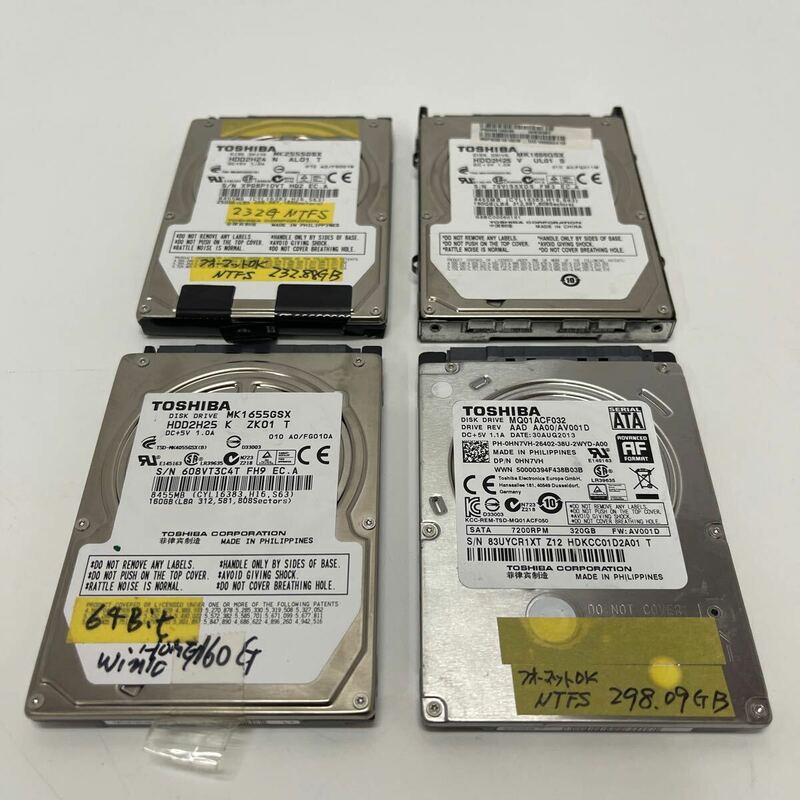 [TOSHIBA] 東芝 2.5インチ ハードディスク HDD/ MK2555GSX /MK1665GSX ×２/MQ01ACF032 4台セット まとめ ジャンク 管HS-13