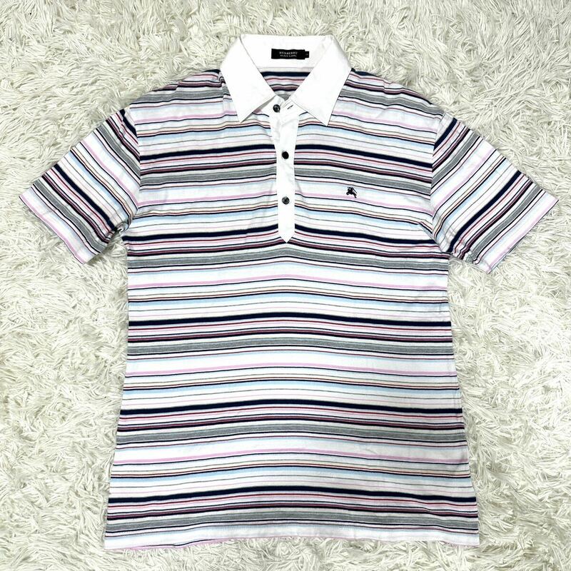 BURBERRY BLACK LABEL バーバリーブラックレーベル ポロシャツ 半袖 Tシャツ 切り替えデザイン ホースロゴ サイズ3