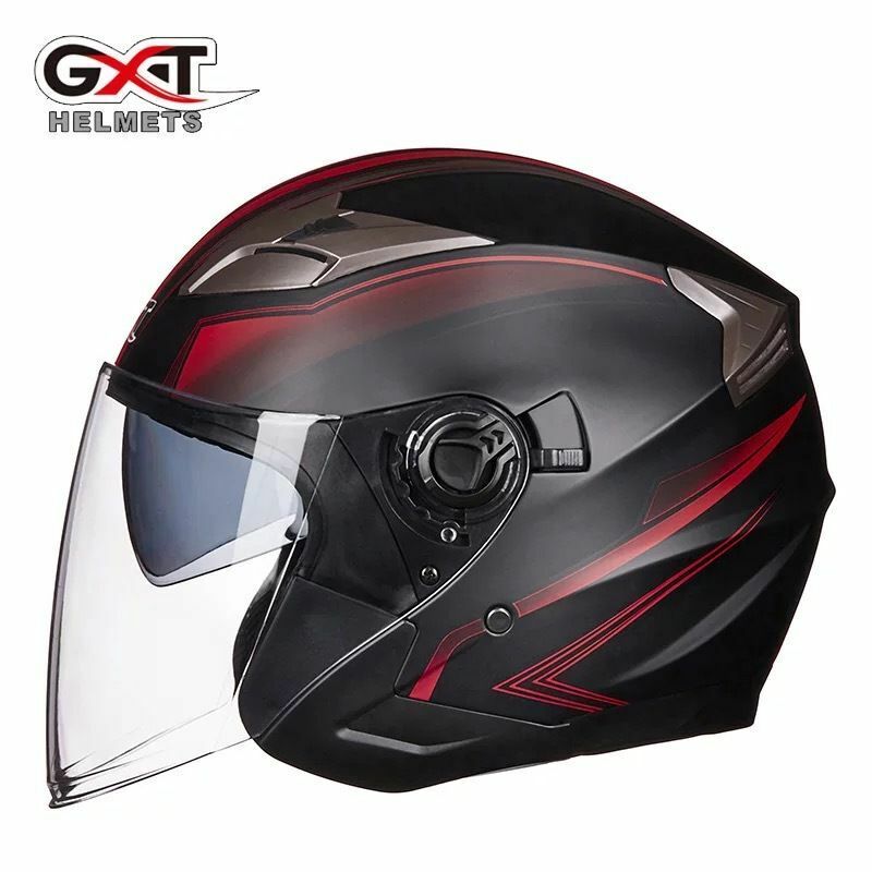 1円 艶消しブラック赤 ヘルメット GXT708ダブルシールドヘルメット高品質 春秋用ジェットヘルメットPSCマーク付き サイズM -XL 選択可能