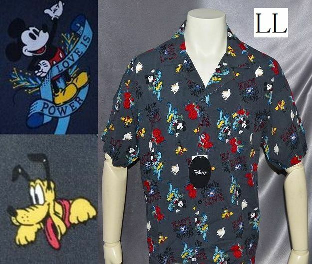 新品 LL ディズニー ミッキーマウス シャツ アロハシャツ プルート レーヨン100%　XL　半袖